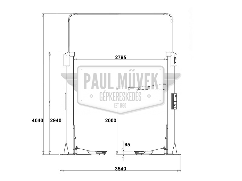 JEMA JA3500T-E Kétoszlopos emelő - (3.5T, 2M, Felsőátkötésű) - Image 8