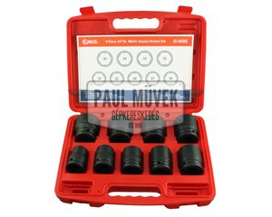 Genius Légkulcsfej készlet - 3/4" 9 db 19-36 mm metrikus rövid